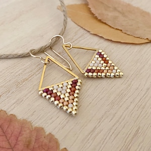 Rosy Glow & Gold Petite Triangle Bead Earrings