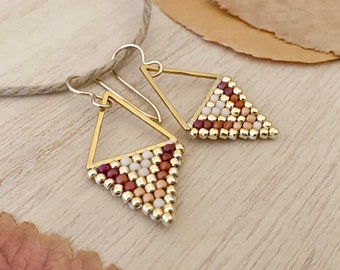 Rosy Glow & Gold Petite Triangle Bead Earrings