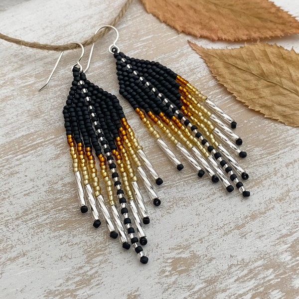 Golden Ombré Fringe Bead Earrings