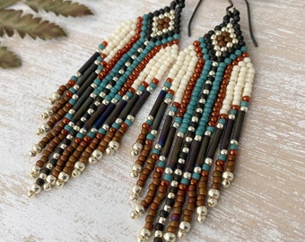 Western Browns Fringe Bead Earrings