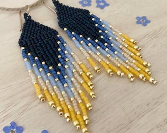 Indigo & Honey Bead Fringe Earrings