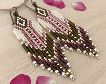 Western Dusty Rose Fringe Bead Earrings