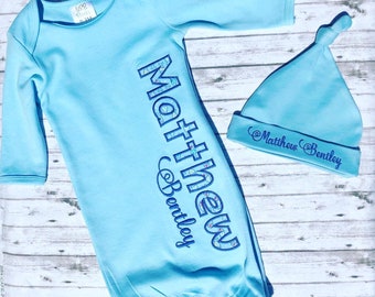 personalized baby gowns and hats