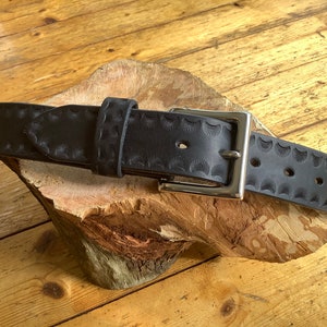 Leather Black Belt hand-embossed throughout, Veg Tanned Full Grain Leather. Gift for Him or for Her
