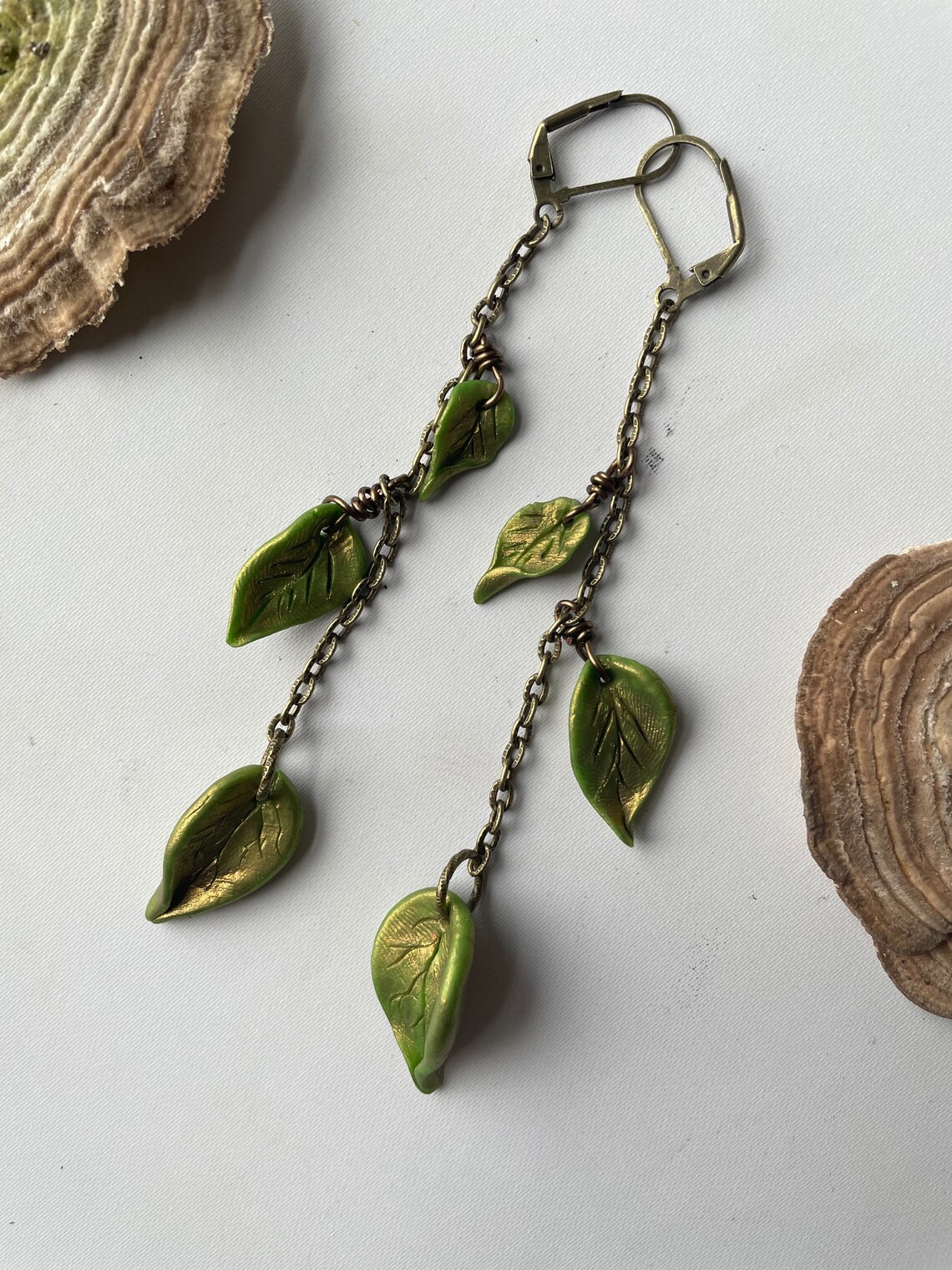 Antiqued Brass & Clay Leaf Earrings Etsy