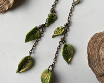 Antiqued Brass & Clay Leaf Earrings