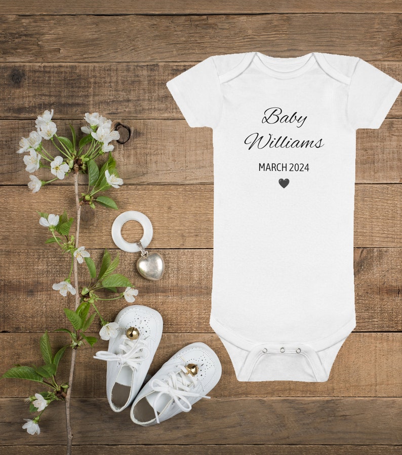 Baby Announcement Onesie®, Pregnancy Announcement Onesie®, Baby Announcement Ideas, Custom Baby Onesie®, Personalized Baby Announcement image 1