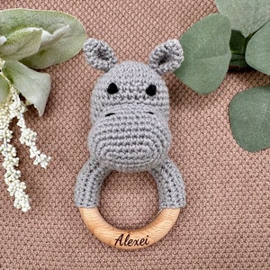 Personalized Animal Crochet Rattle, Baby Shower Gift, Custom Baby Rattle, Crochet Rattle, Elephant Rattle, Hippo Rattle
