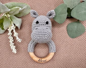 Personalized Animal Crochet Rattle, Baby Shower Gift, Custom Baby Rattle, Crochet Rattle, Elephant Rattle, Hippo Rattle