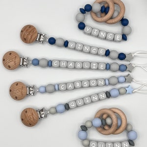 Baby Shower Gift Sets, Personalized Rattle Ring, Diaper Bag Silicone Keychain, Custom Pacifier Clips, Baby Shower Gift Sets image 7