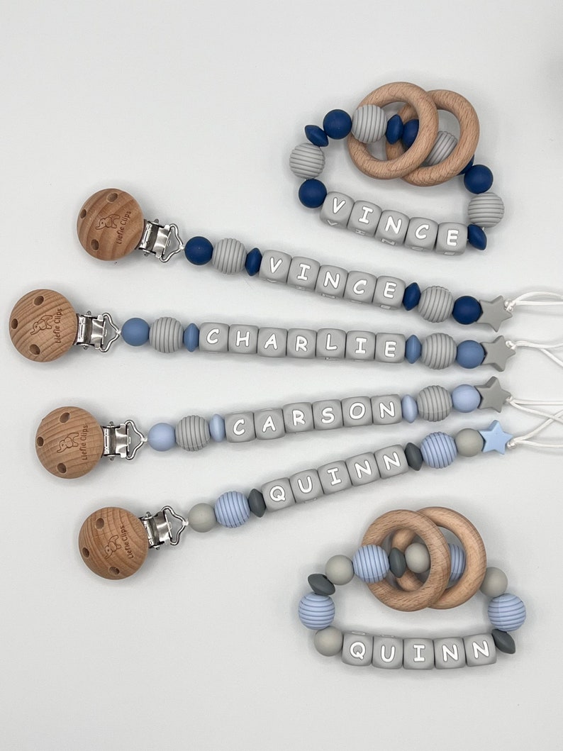 Baby Shower Gift Sets, Personalized Rattle Ring, Diaper Bag Silicone Keychain, Custom Pacifier Clips, Baby Shower Gift Sets image 7