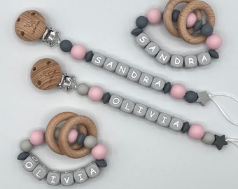 Personalized Rattle Ring, Personalized Pacifier Clips, Silicone Rattle Ring, Customized Baby Gifts, Green, Pink, Blue, Grey