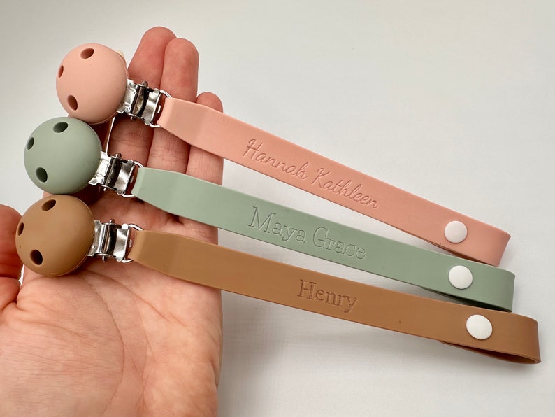 Pacifier Clip, Pacifier Holder, Baby Shower Gift, Newborn Gift, Engraved Baby Gift, Full Silicone Pacifier Clip, Pacifier Holder for Daycare image 2