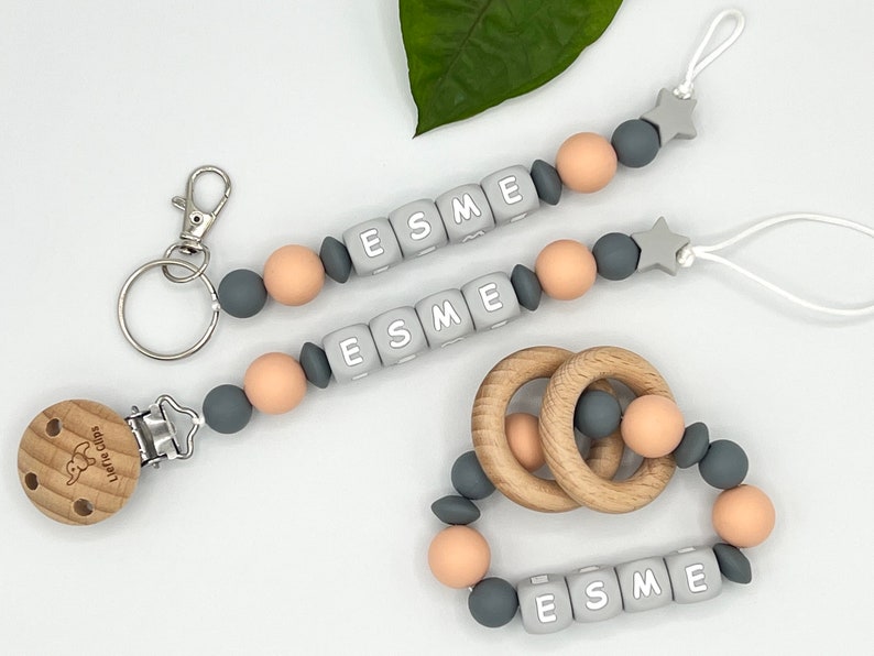 Baby Shower Gift, Pacifier Clip Personalized, Baby Shower Ideas, Baby Shower Gift for Boys, Baby Shower Gift for Girls, Custom Baby Gift Esme Color Scheme