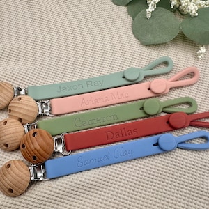 Pacifier Clip, Pacifier Holder, Personalized Pacifier Clip, Engraved Baby Gift, Full Silicone Pacifier Clip, Pacifier Holder for Daycare image 1