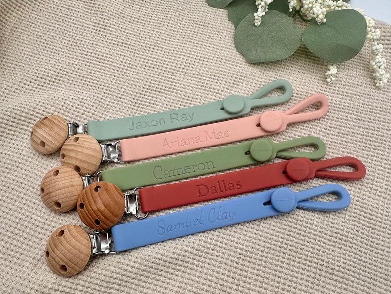 Pacifier Clip, Pacifier Holder, Personalized Pacifier Clip, Engraved Baby Gift, Full Silicone Pacifier Clip, Pacifier Holder for Daycare image 1