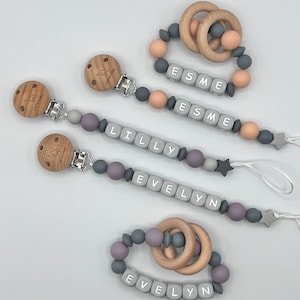 Pacifier Clip, purple Pacifier Clip, purple and gray pacifier clip, Gray letter pacifier clip, peach Pacifier Clip, peach and gray pacifier clip