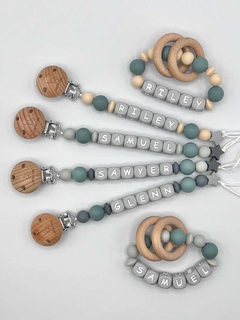 Pacifier Clip, slate blue Pacifier Clip, slate blue and gray pacifier clip, Gray letter pacifier clip
