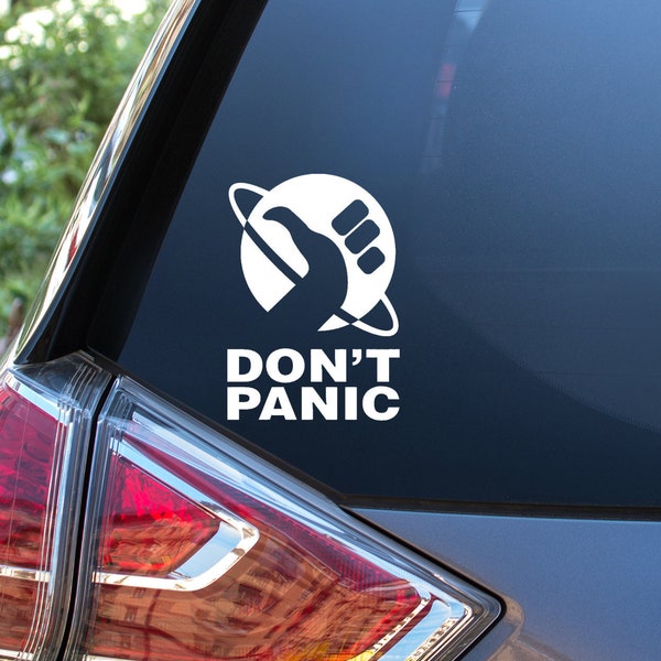 Don't Panic - Hitchhikers Guide To The Galaxy : Decal, Book, Movie, Car, Comic, Vinyl, 42, Question, Laptop, Window, Bumper, Thumb