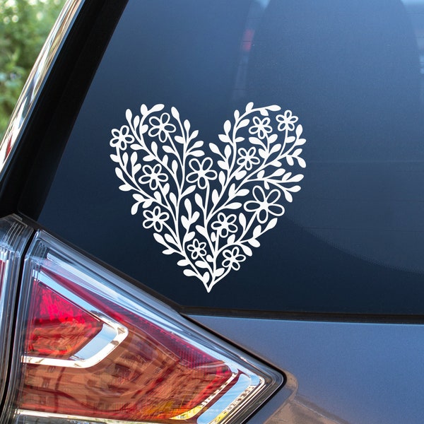 Floral Heart Sticker: Car, Laptop, Wall, Decor Vinyl, Decal, Sticker, Wildflower, Boho, Hipster, Coachella, Hipster, Love, Tumbler, Hippie