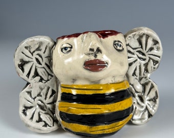 Handbuilt bumblebee Figural vase garden art ceramic joy