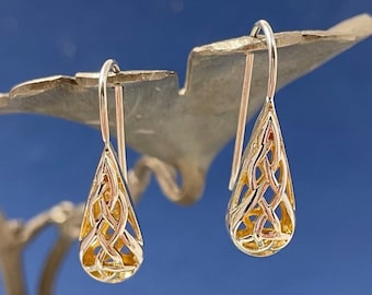 Keith Jack Celtic Trinity Knot Hook Earrings, 925 Sterling Silver w/ 22k Gilded Gold Inside, Dangle Earrings, Celtic Jewelry for Women