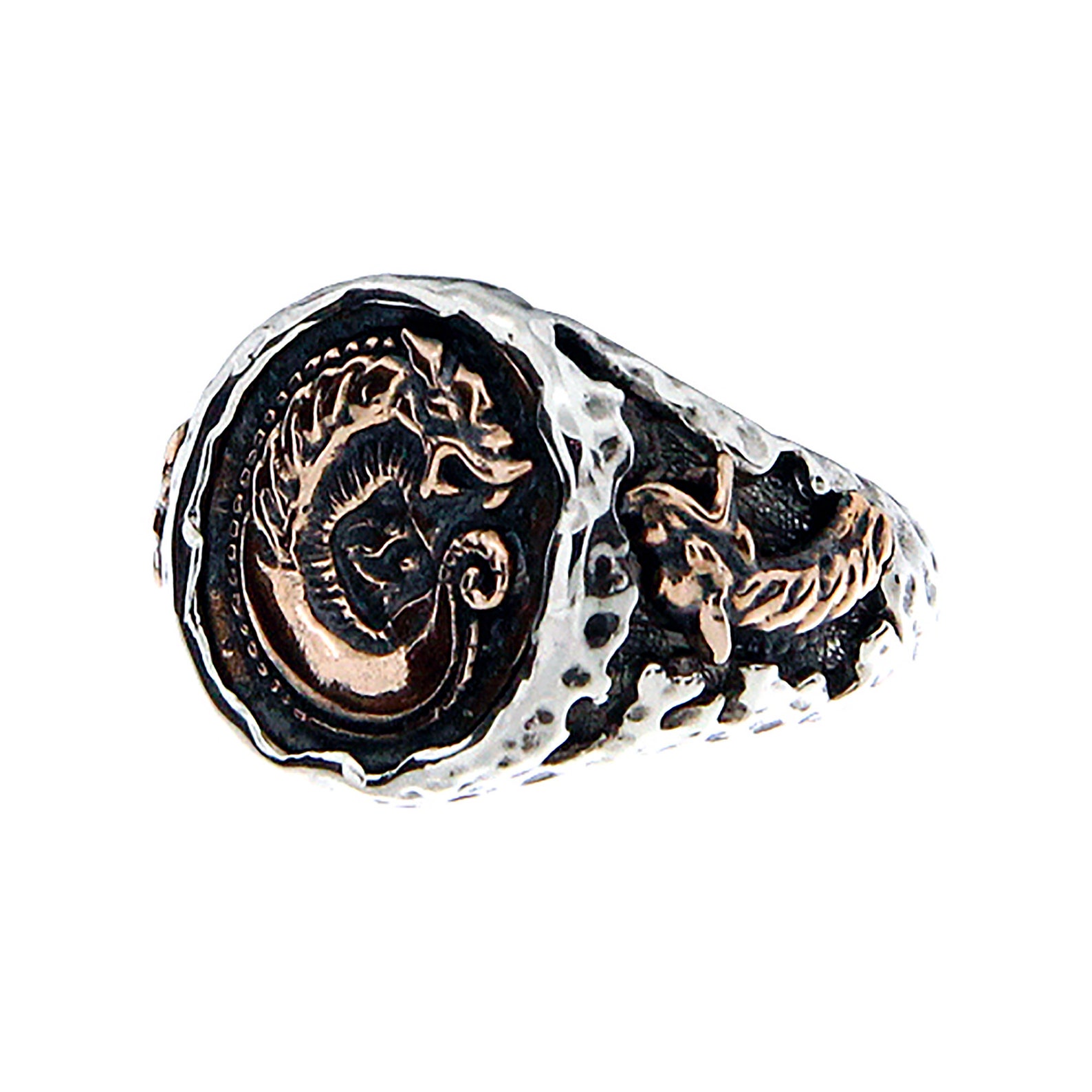 Men's Dragon Ring Hammered Sterling Silver or Silver & Etsy