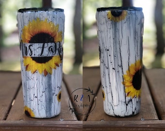 Sunflower Tumbler regular/skinny/wine HOGG Travel Tumbler w/lid and straw / Fathers Day
