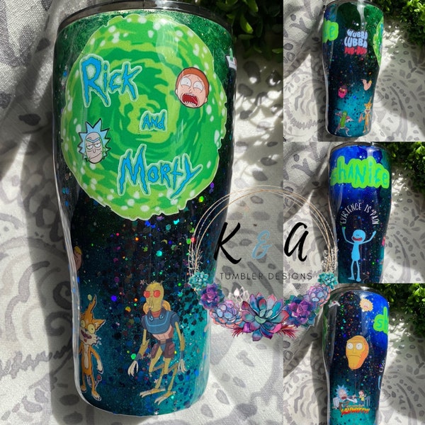 Rick and Morty Nebula Galaxy GLITTERED Tumbler Cup wine/regular curve/skinny Travel Tumbler w/lid and straw