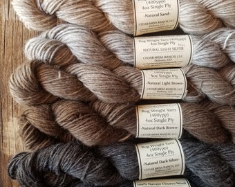 RUG NATURAL COLORS- Navajo Churro Weaving Yarn- Rug Weight (400-440 ypp) Individual 4oz Hanks- Single Ply