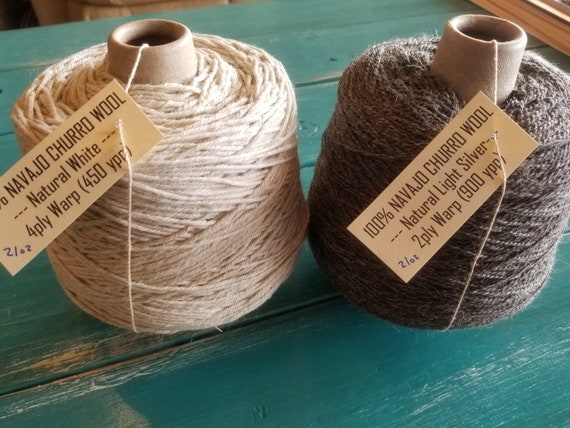 WARP 100% Navajo Churro Wool- 4ply 450ypp- 2ply 900ypp-- Natural Colors White and Silver