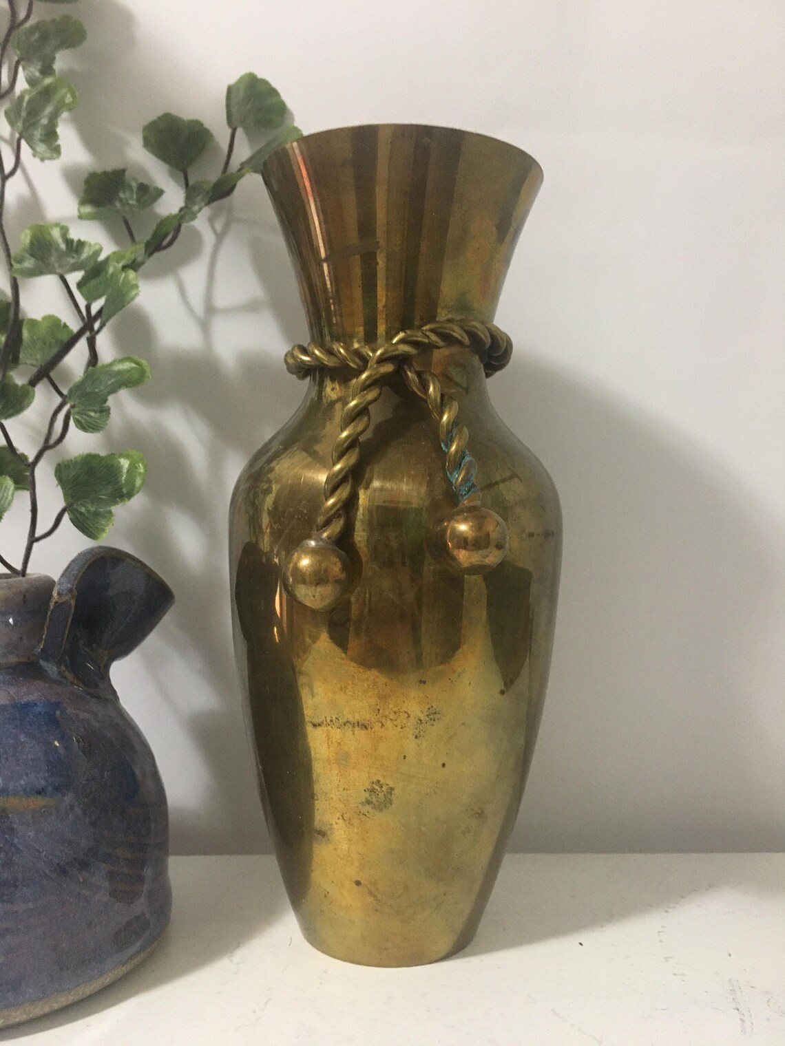 VINTAGE BRASS VASE Rope Design Gold Copper Patina Etsy
