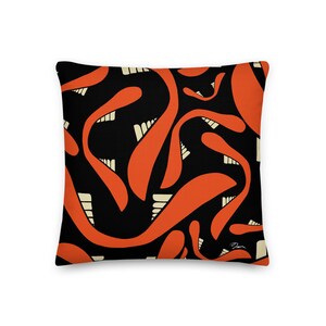 Premium “Chompy” Throw Pillow, art pillows, decor, interior design, decorative pillows, box, square, teeth, lips, red, pattern
