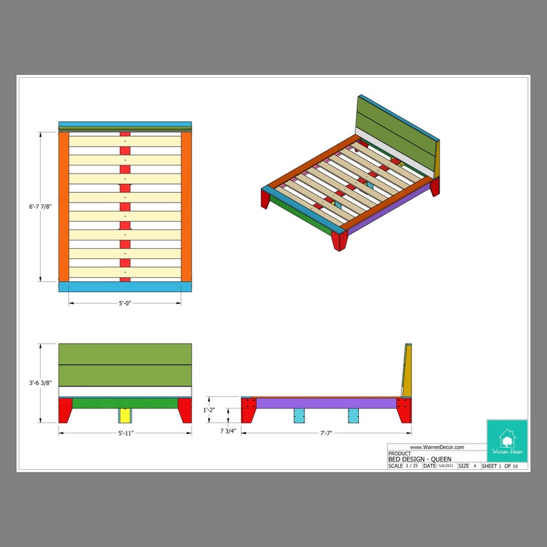 Queen Bed Frame Build Plans PDF File Instant Download (Instant Download