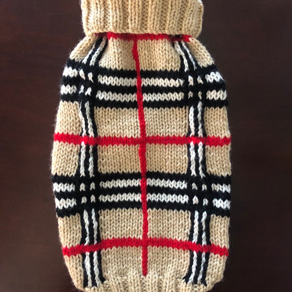 Beautiful Hand Knit Classic Plaid Dog Sweater