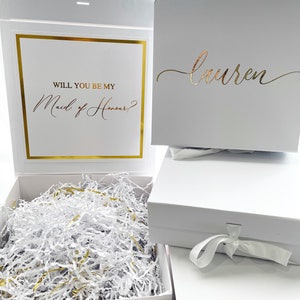 Coffret de demoiselle d'honneur, coffrets cadeaux blancs, coffret de propositions de demoiselles d'honneur, coffrets cadeaux ECO, coffrets cadeaux magnétiques, coffret cadeau personnalisé, demoiselle d'honneur moderne