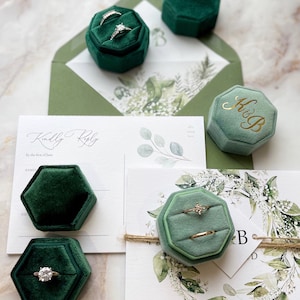 Velvet ring box, Engagement ring box, OCTAGON ring box, Personalized Ring box, wedding stationary, wedding flat lay, 1 & 2 slot ring box