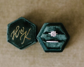 Velvet Hexagon Ring Box: Personalized Wedding Engagement Keepsake