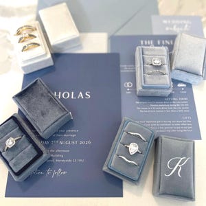 3 SLOT Velvet ring box, Dusty blue ring box, Blue wedding, Engagement ring box, Rectangle shape box, triple slot ring Box, wedding flat lay