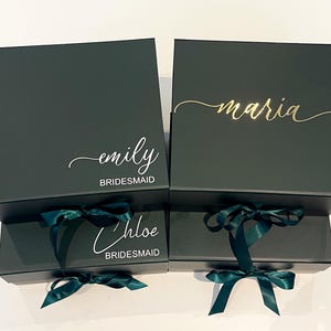 Boîte de demoiselle d'honneur, boîte émeraude/vert forêt, boîte de propositions de demoiselle d'honneur, coffrets cadeaux personnalisés, coffrets cadeaux magnétiques, mariage verdure, cadeau moh