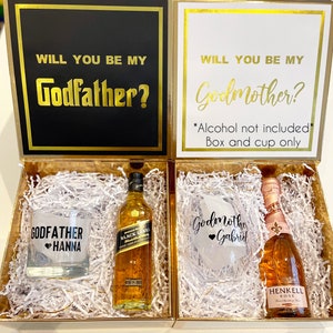 Boîte à propositions pour marraine et parrain, proposition de parrain et marraine, cadeau parrain, seras-tu ma marraine, verre personnalisé parrain, baptême