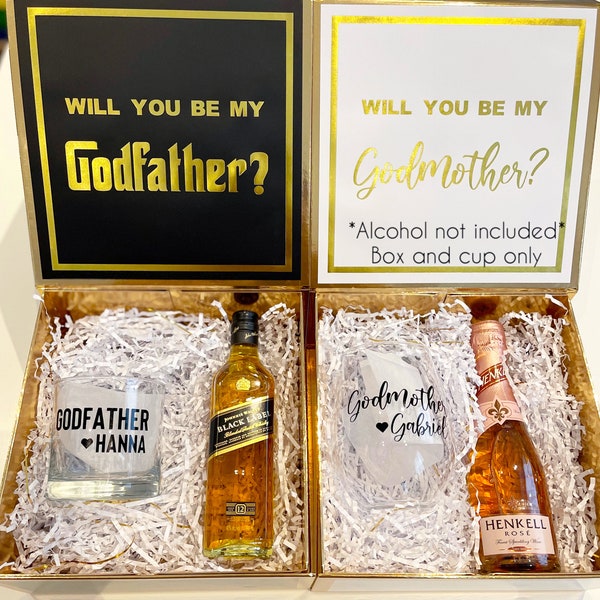 Godfather gift, baptism,  Will you be my godfather, godfather whiskey glass, godmother proposal box, godfather proposal, the godfather gift
