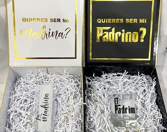 Spanish Godparent Proposal Box: Personalized Padrino/Madrina Gift, El Padrino, La Madrina, Quires ser mi Padrino, godfather gift, godmother