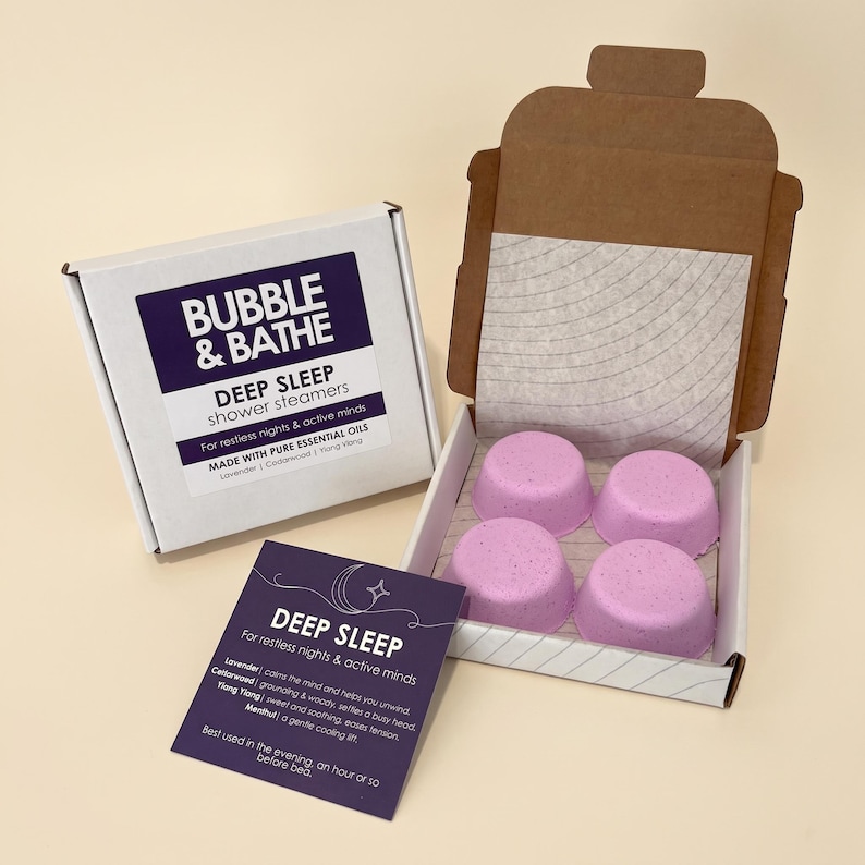 Deep Sleep Shower Steamers | Lavender Cedarwood and Ylang Ylang Essential Oil | Aromatherapy Box of 4 | Sleep Self Care Gift imagen 1