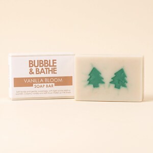 Jabón en barra con forma de árbol de Navidad / Perfumado con vainilla / Jabón cremoso de glicerina con vainilla y almizcle suave / Regalo con forma de árbol / Hecho a mano 100 g