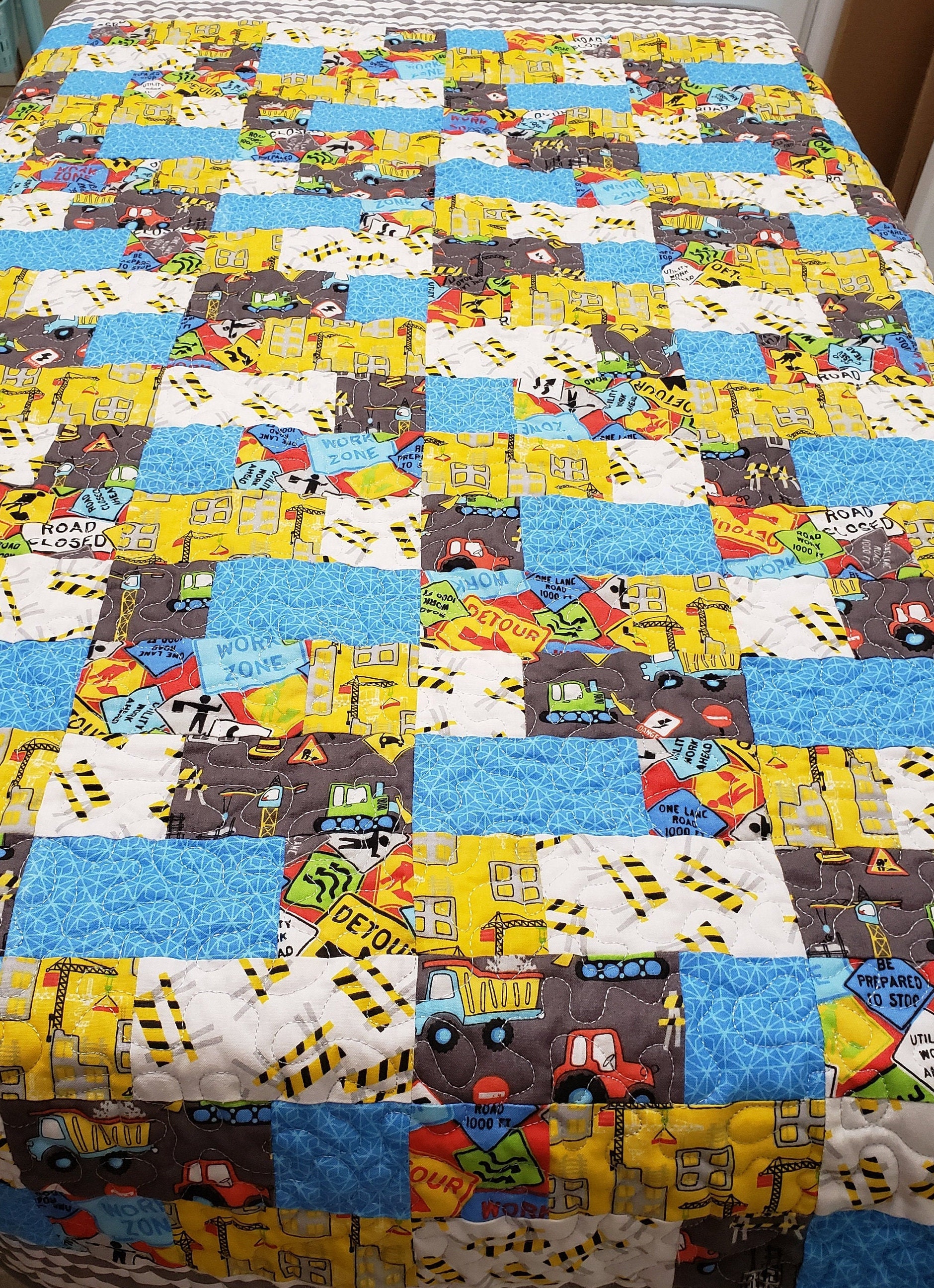 Boy Quilt Baby Boy Quilt Play Quilt Road Construction Designs Trucks Work Zone Signs Etsy