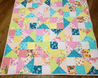 Handmade quilt, Quilted throw, colorful quilt, patchwork quilt, gift for friend or loved one