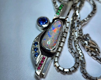 Australian Opal Pendant with Blue Sapphire