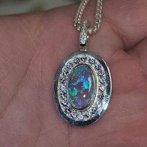 2.9ct Lightning Ridge Dark Crystal Opal Silver Pendant