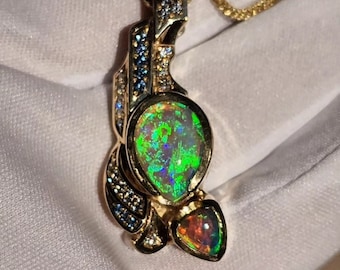 14k Gold - Lightning Ridge Crystal Opal Pendant